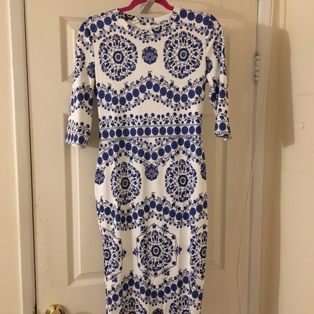 Donatello blue Aztec dress.
